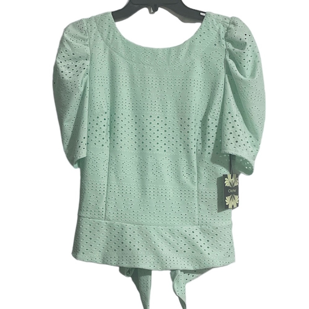 Cliche Mint Green Puff Sleeve Tieback Blouse